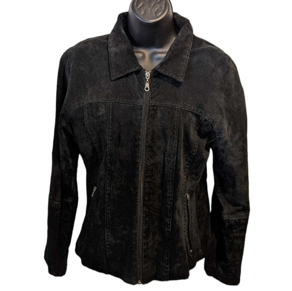 BLACK suede fitted cropped jacket medium